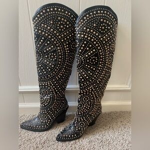 Azalea Wang black and gold studded cowboy boots